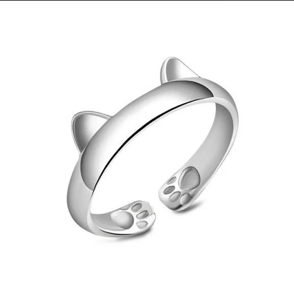 925 Sterling Silver Cartoon Kitten Footprint Adjustable Ring - Picture 11 of 11